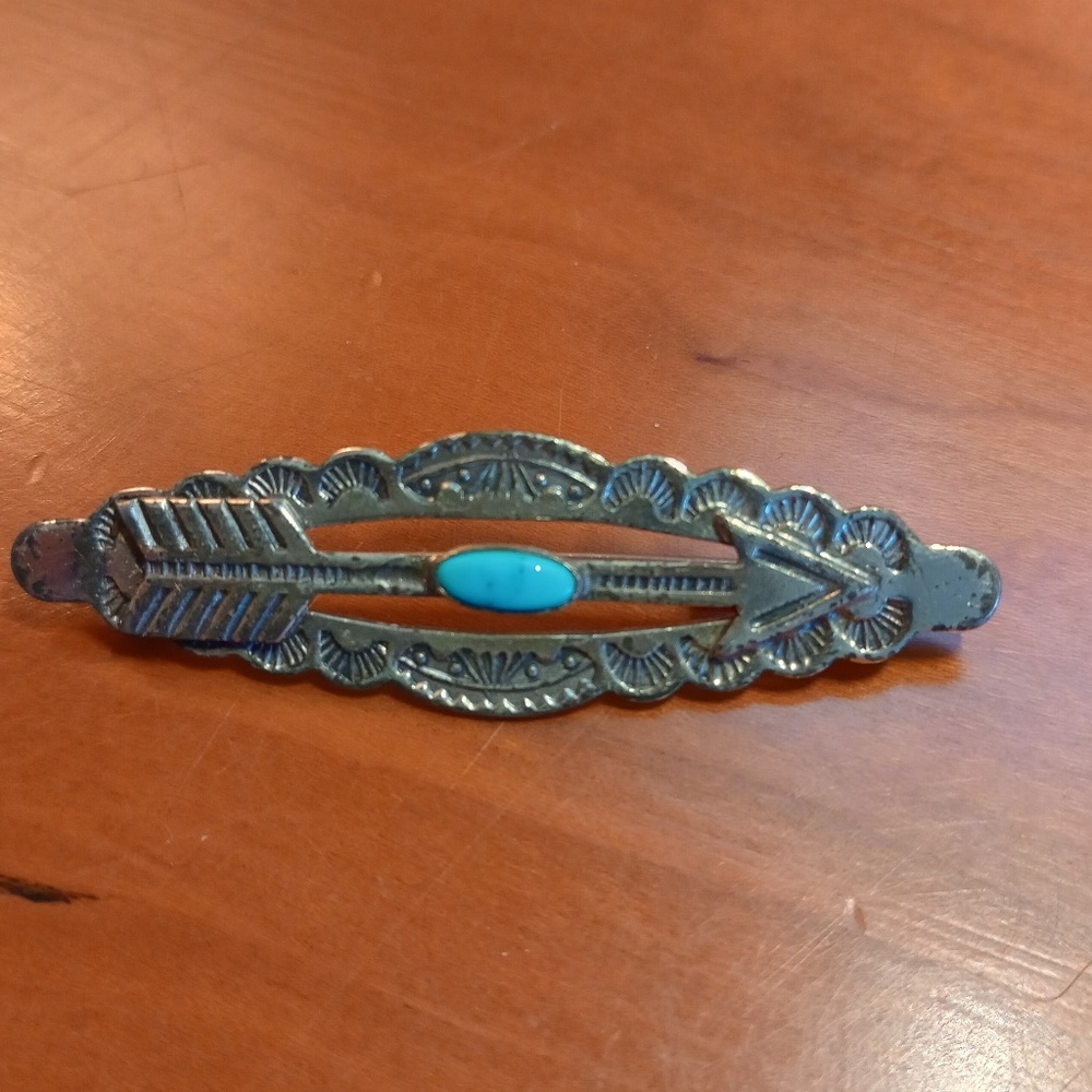 Vintage Fred Harvey Era Bell Trading Post Sterling Silver & Turquoise Arrow Pin